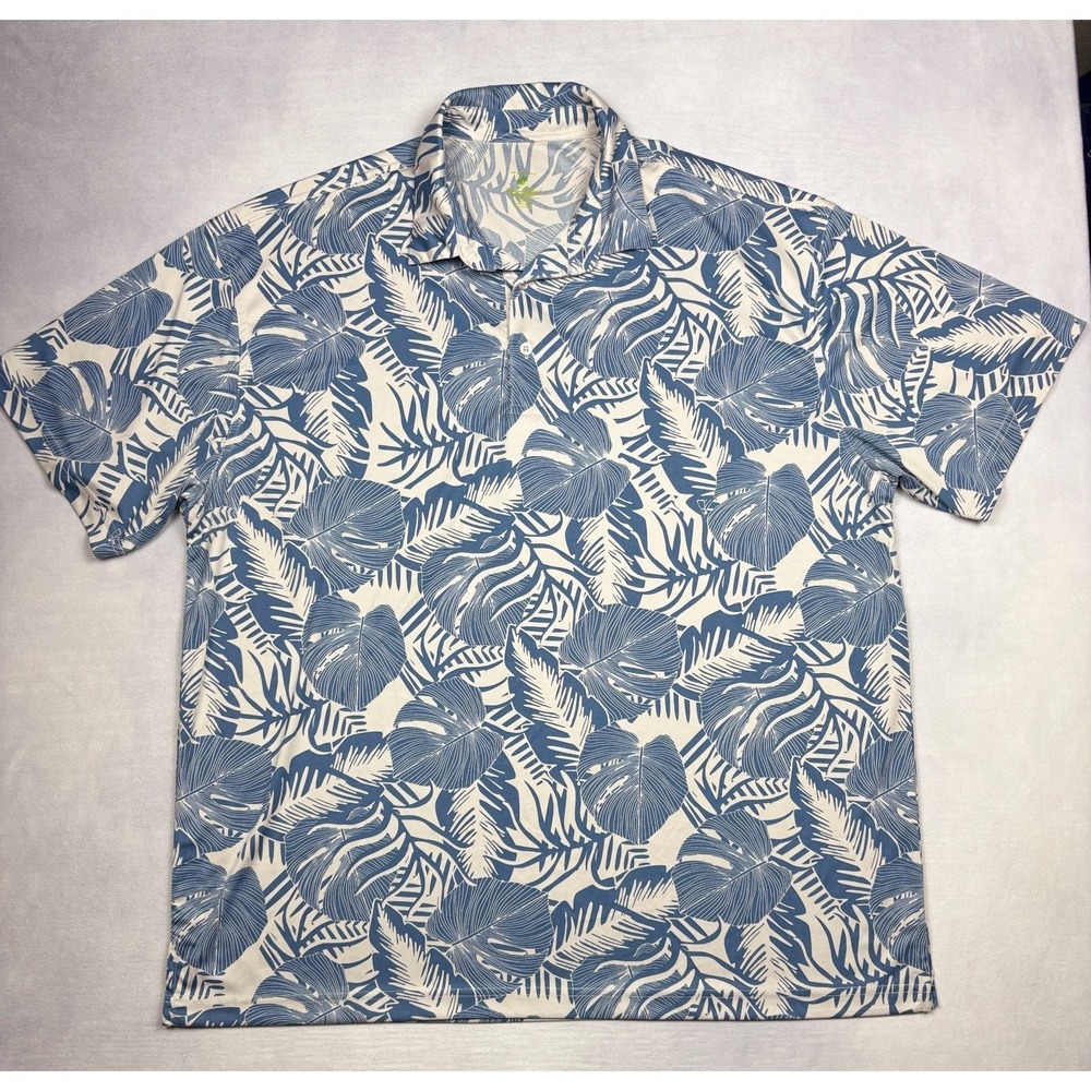 Diamond Head Wear Shirt Mens 2XL Blue White Tropical Leaf‎ Performance 2XL